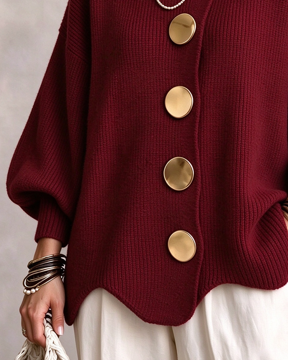 Cardigan Grote Metalen Knoop Reverse