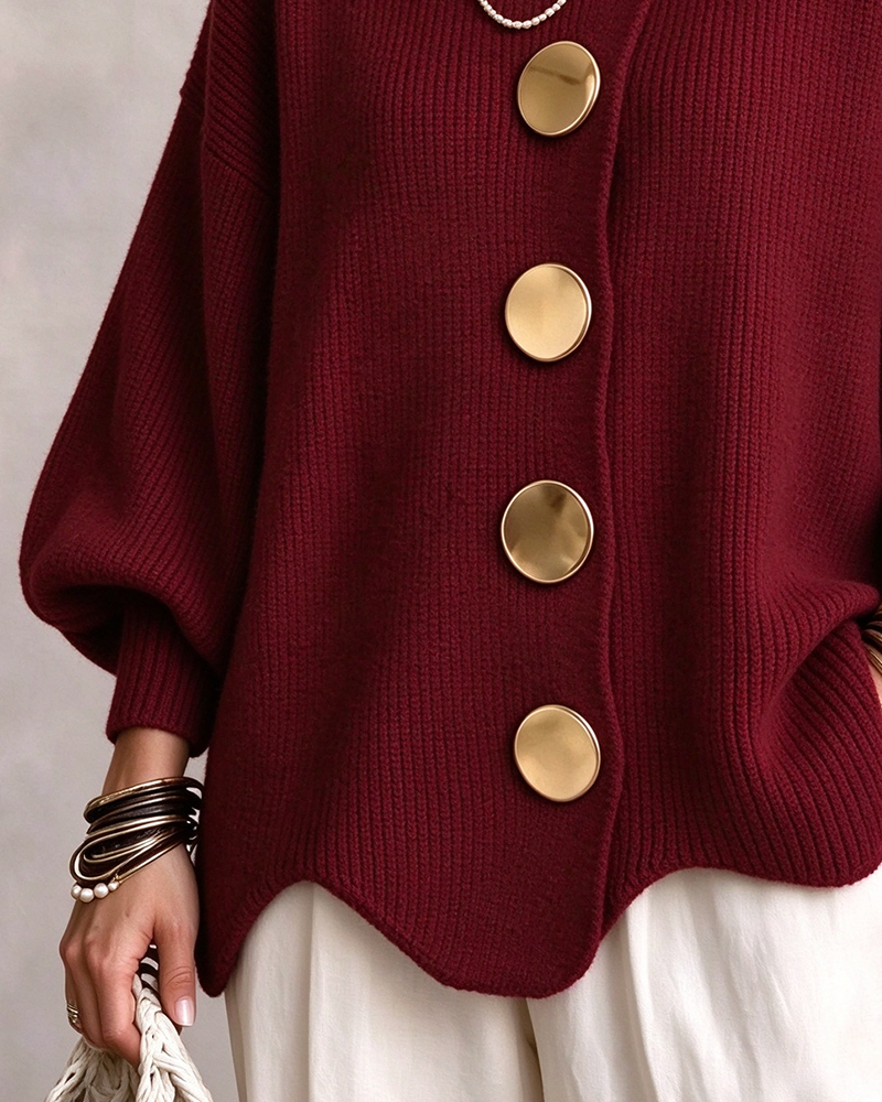 Cardigan Grote Metalen Knoop Reverse