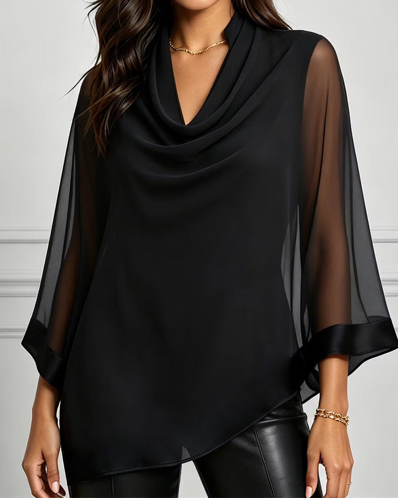 Blouse Mock Neck Onregelmatig Effen Sheer