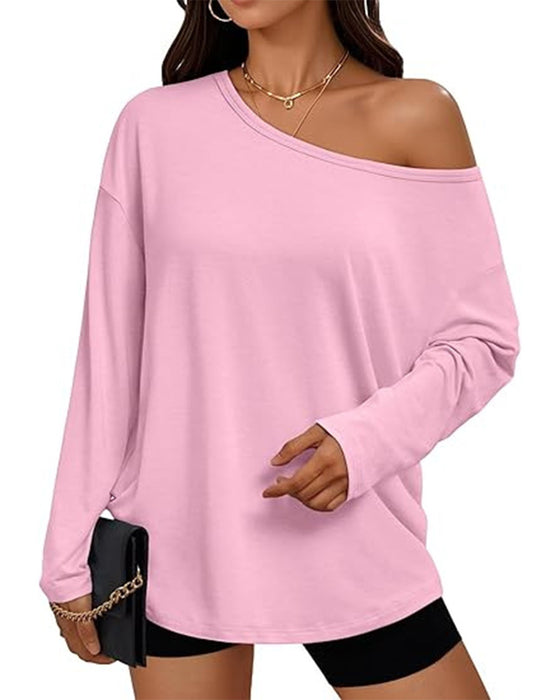 T-Shirt Een-Schouder Effen Lange Mouw