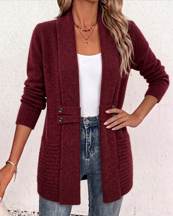 Cardigan Effen Kleur Knoop Versierd