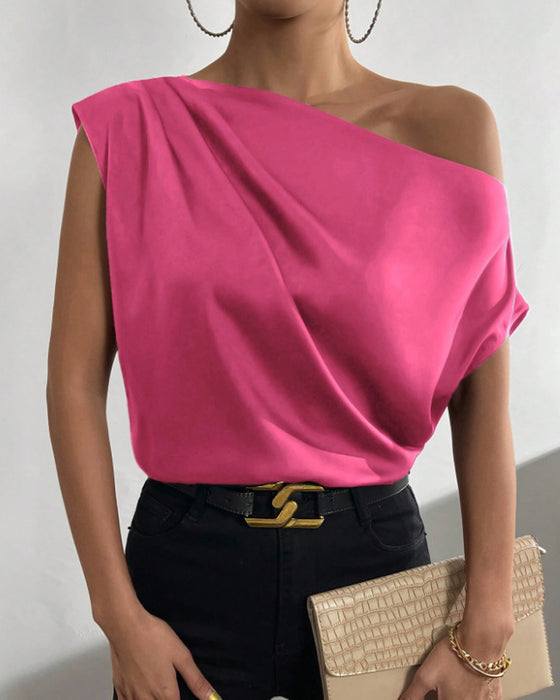 Blouse Effen Kleur Off Schouder Mouwloos