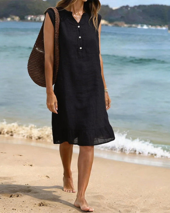 Jurk V-hals Knoopsluiting Shift