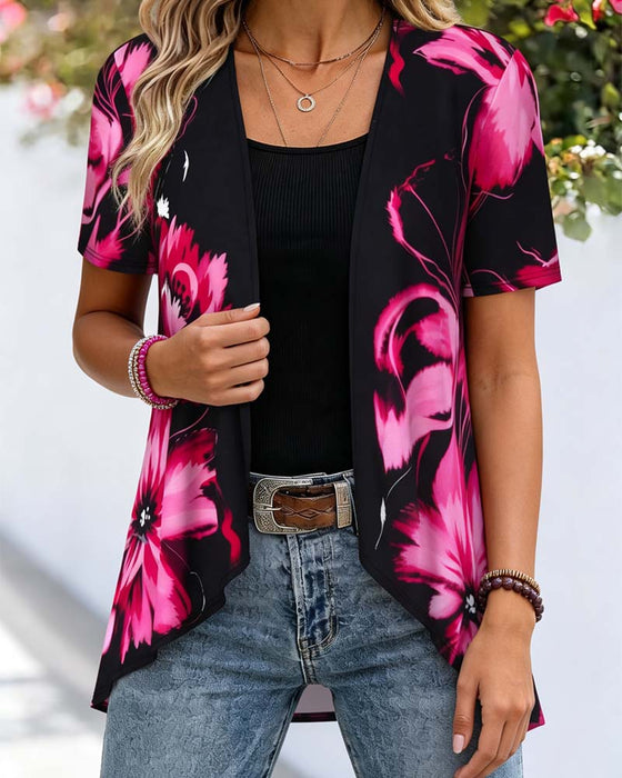 Blouse Zwarte Basis Roze Rood Bloemen