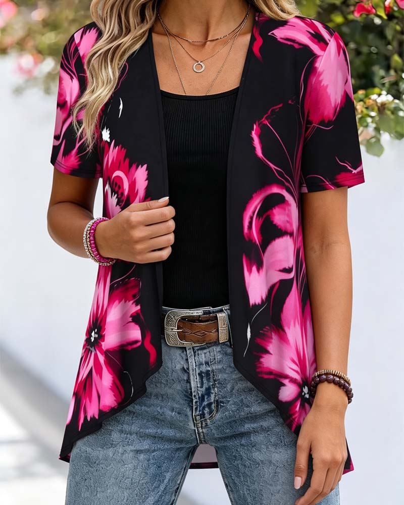 Blouse Zwarte Basis Roze Rood Bloemen