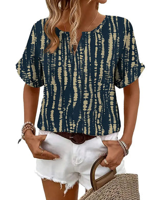 Blouse Tie-Dye Verticaal Strepenpatroon Korte Mouw