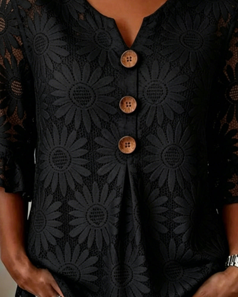 Blouse Met Gerimpeld Madeliefjespatroon En Pofmouwen