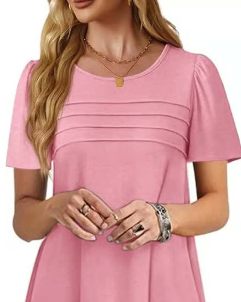 Jurk Ruffle Korte Mouw Ronde Hals