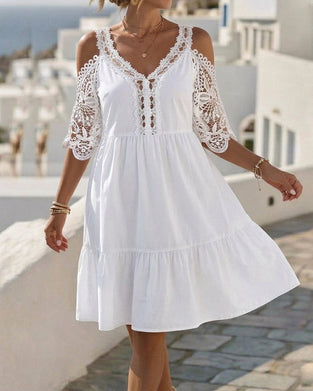 Jurken Kant Off-Shoulder Gelaagd Kort