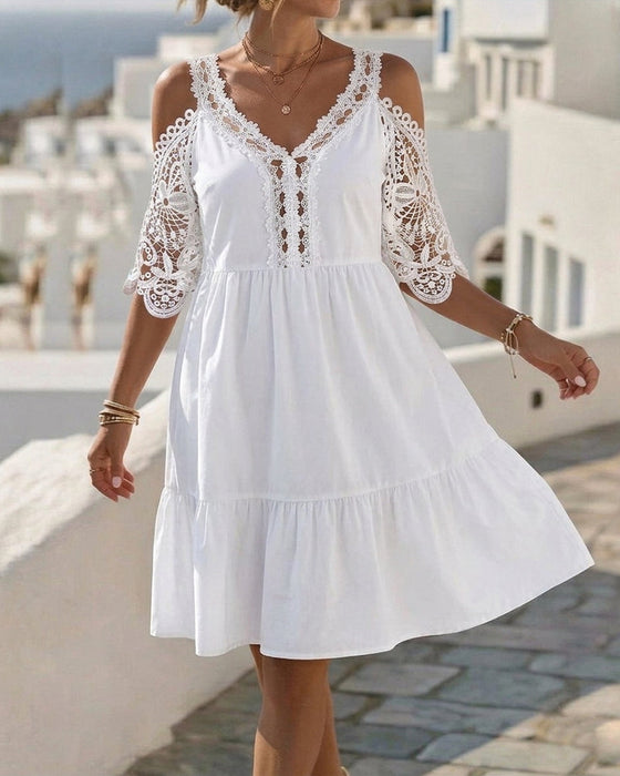 Jurken Kant Off-Shoulder Gelaagd Kort