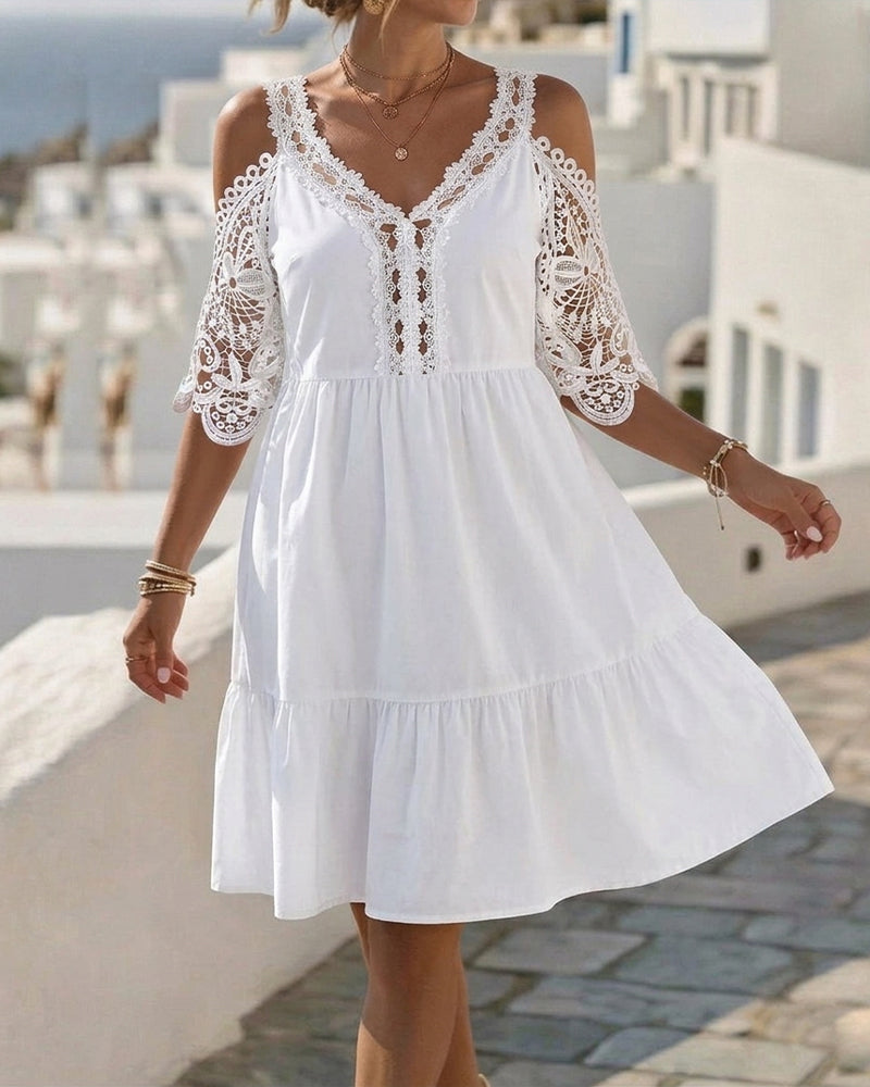 Jurken Kant Off-Shoulder Gelaagd Kort