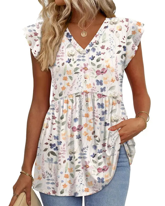 Blouse Aquarel Bloemen V-Hals Babydoll