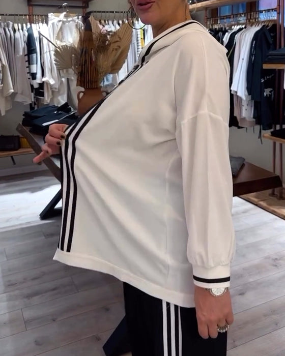 Gestreepte casual tweedelige set met capuchon