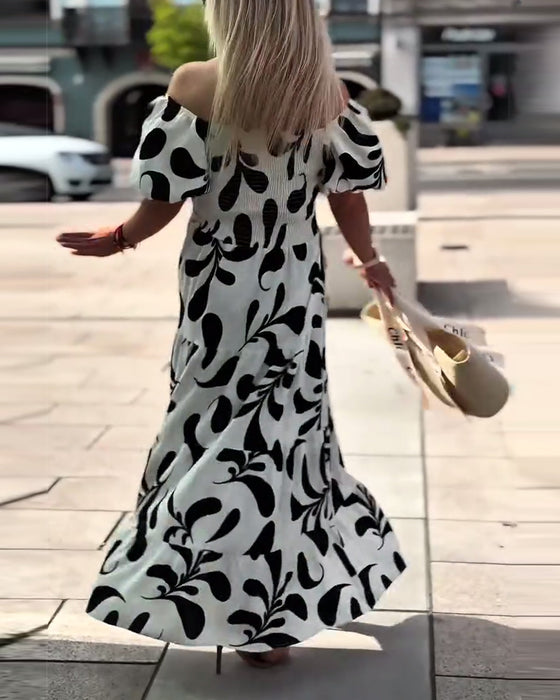 Jurk Elegant Off-Shoulder Bedrukt