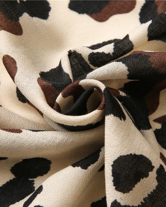 Dames Sjaal Luipaard Patchwork Print Franje Omslagdoek