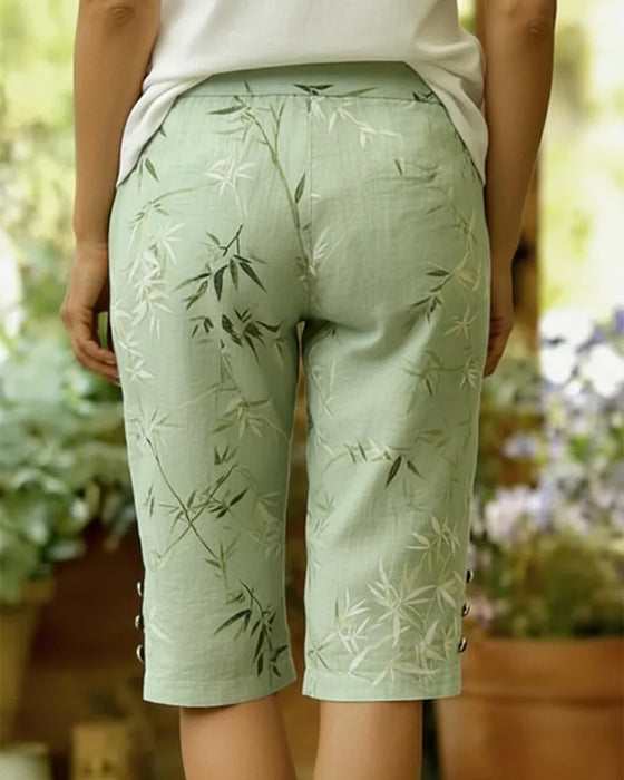 Broek Bamboe Blad Split Knoop Geknipt