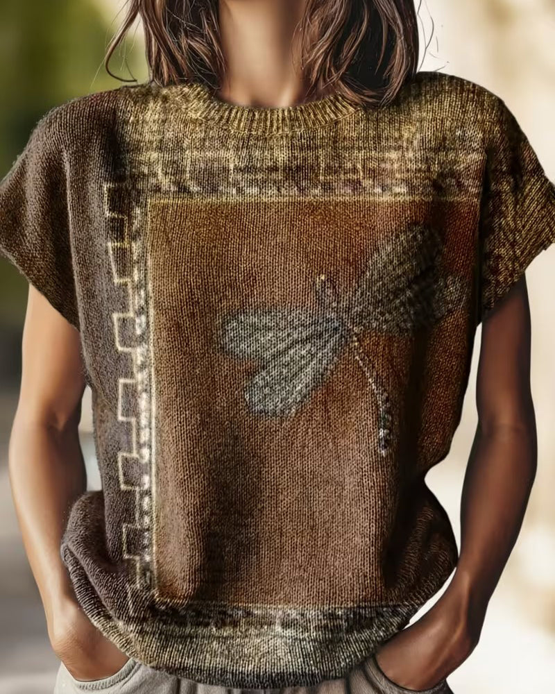 Pullover Libellenprint Ronde Hals Korte Mouw