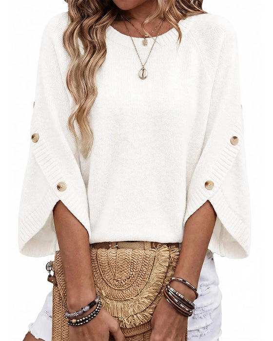 Pullover Ronde Hals Knoopsluiting Klokmouw