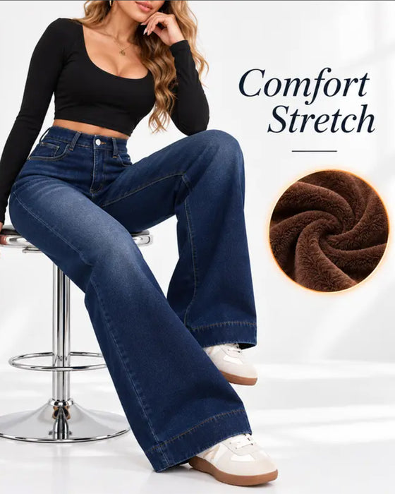 Wide-leg jeans met fleece voering