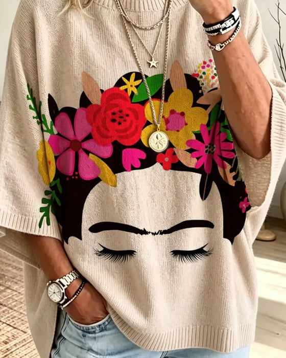 Loose Fit Gezicht Bloemenprint Pullover