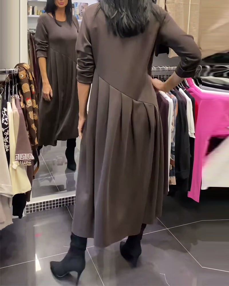 Jurk casual ronde hals effen kleur