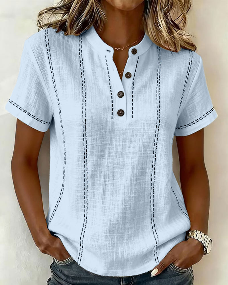 T-Shirt Mode Vrijblijvend Knoop V-Hals