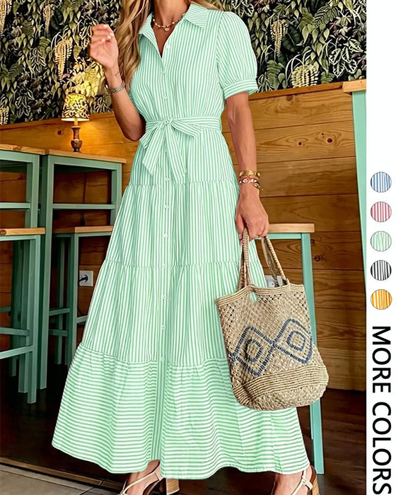 Jurk Gestreept Getailleerd Gelaagd Shirt Maxi