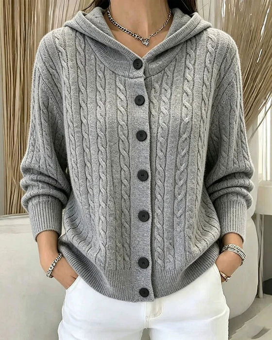Cardigan Met Capuchon Open Voor Gebreid