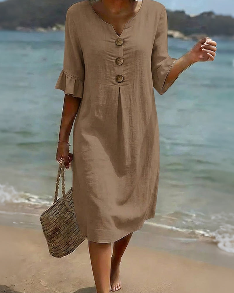 Jurk Knoop Frons Mouw 100% Katoen