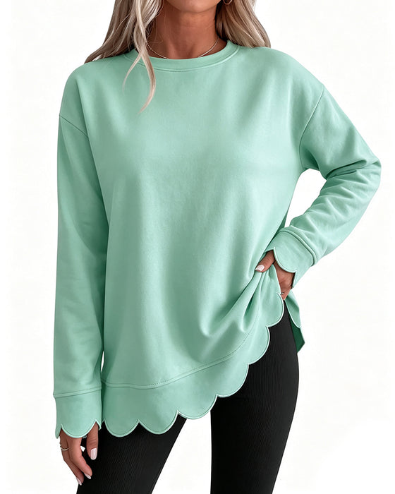 Sweatshirt Scallop Trim Casual
