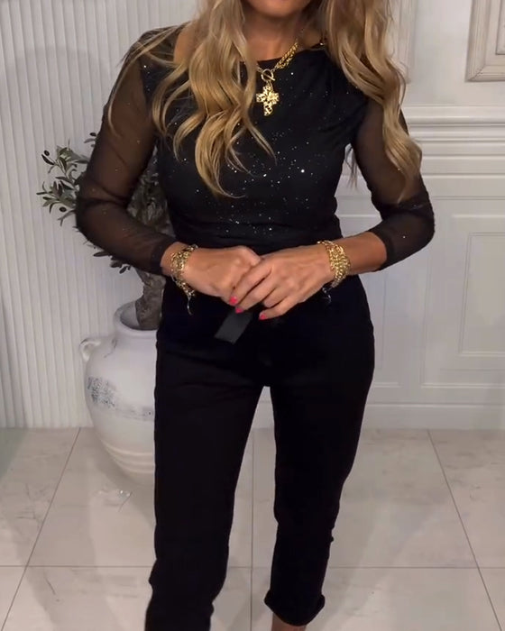 Langmouwige Top Met Pailletten En Patchwork