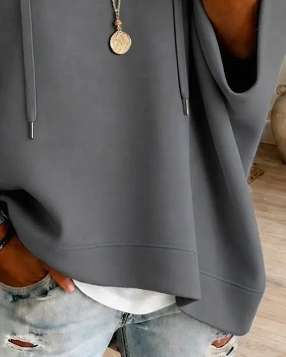 Sweatshirt Met Trekkoord En Driekwart Mouwen Met Capuchon