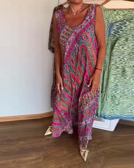 Jurk Mouwloos Los Kasjmier Print