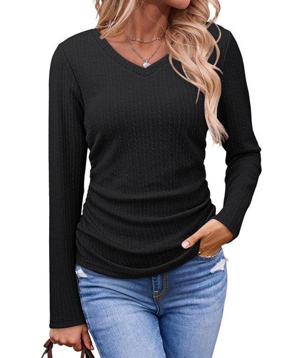 Blouse V-Hals Slim Fit Gestructureerd
