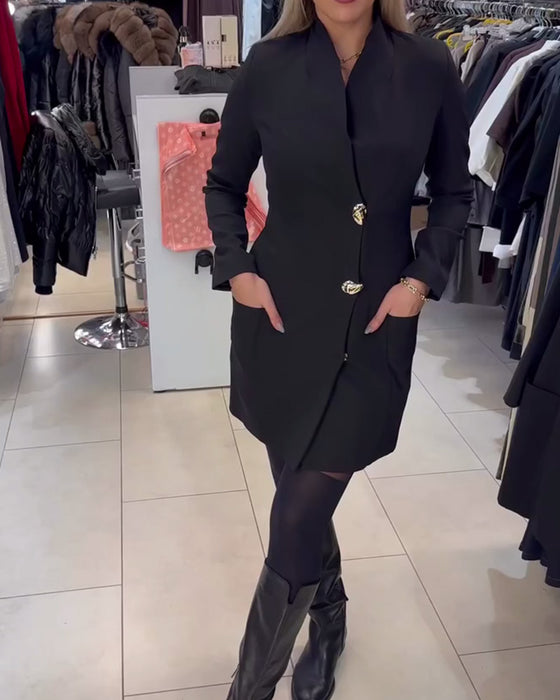 Jurk Staande Kraag Metalen Knoop Pak