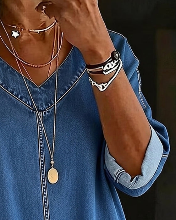 Blouse V-Hals Los Denim