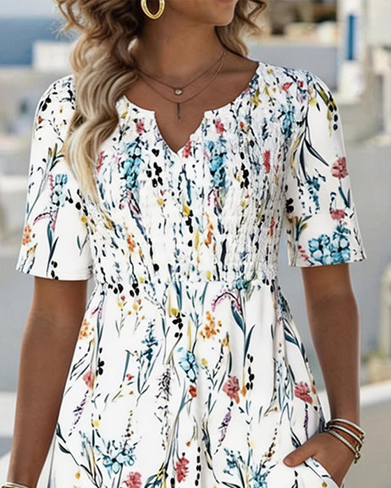 Jurk V Hals Witte Achtergrond Aquarel Floral Print