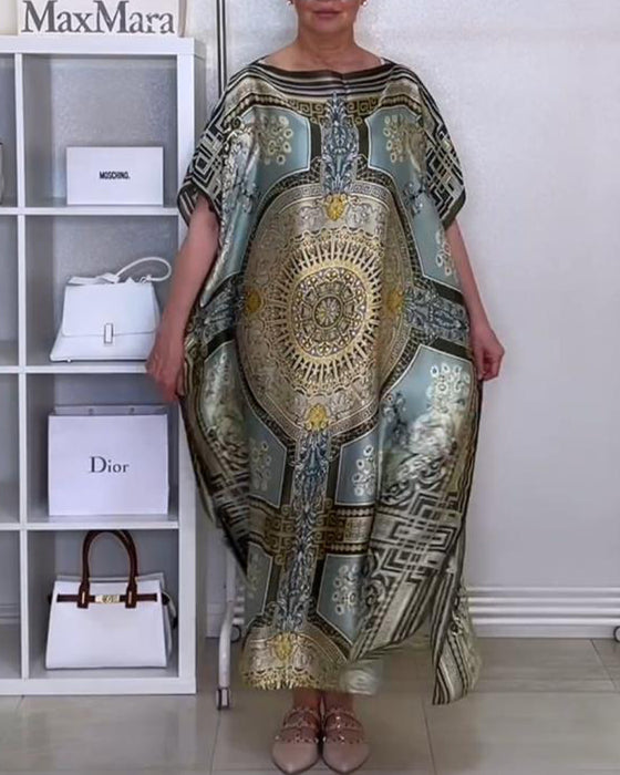 Boho losse jurk met print en split