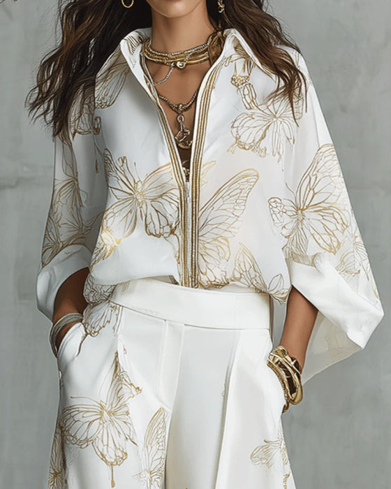 Casual Set Met Vlinderprint Tweedelig