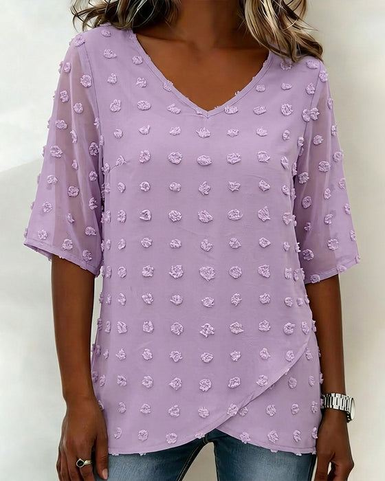Casual Blouse V-Hals Effen Kleur