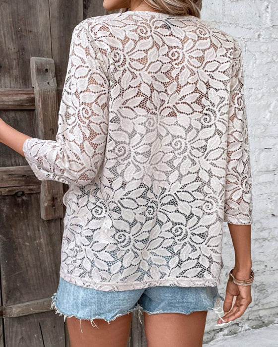 Effen kanten jas met driekwartmouwen