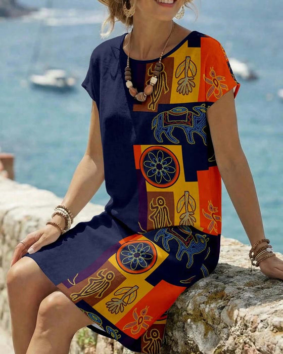 Jurken Etnisch Print Korte Mouw Recht