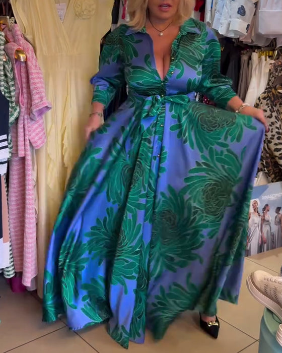 Jurk Lange Mouw V-Hals Taille Swing