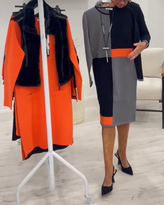 Elegante jurk met ronde hals en bijpassende kleuren