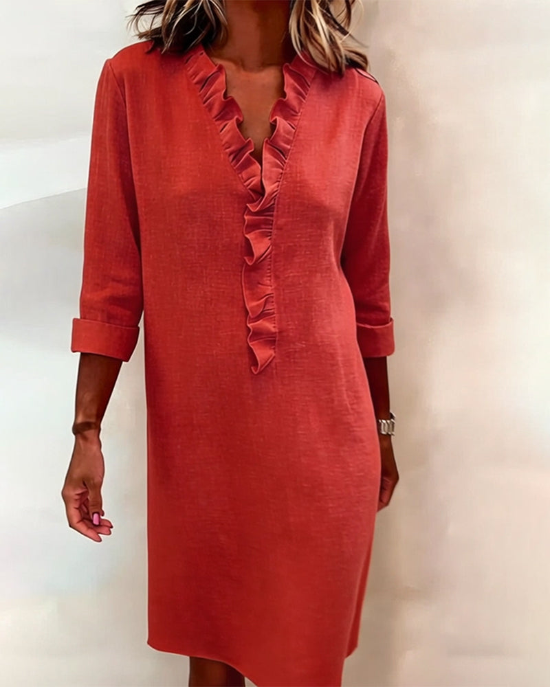 Jurk Gerimpelde V-Hals Effen Kleur