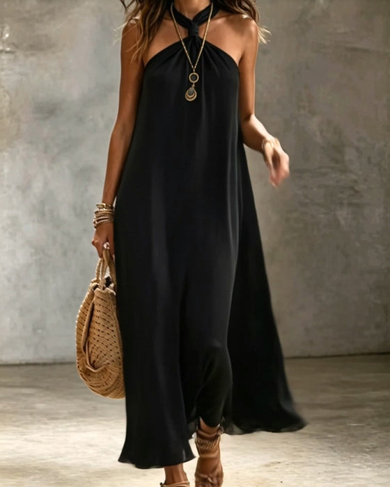Jurk Effen Kleur Halsband Mouwloos
