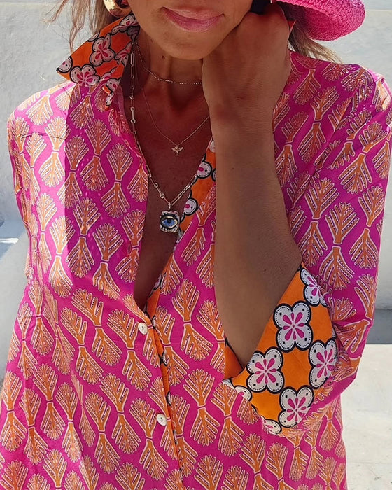 Jurk Geometrische Tarwe Print Overhemd