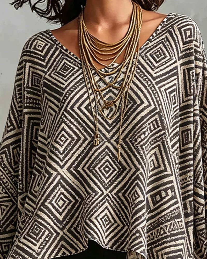 Blouse Diamant Patroon Onregelmatig Casual