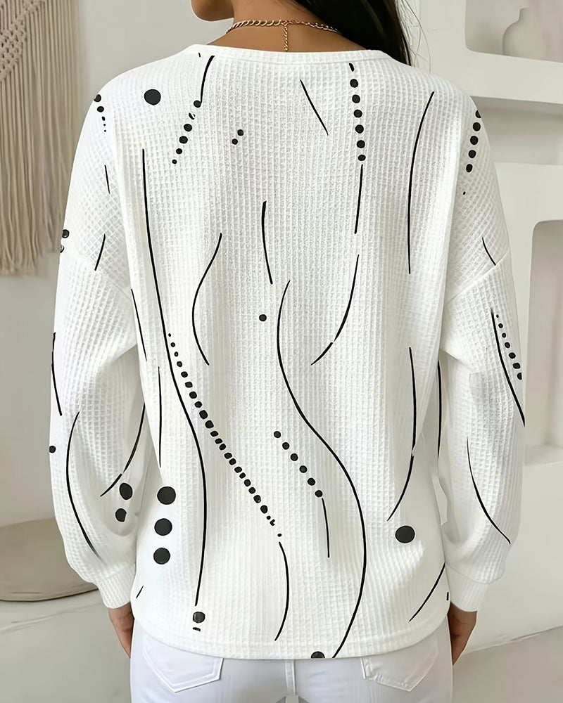 Top Abstracte Print Wafel Henley