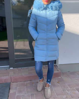 Casual effen kleur gewatteerde jas met ritszak en capuchon